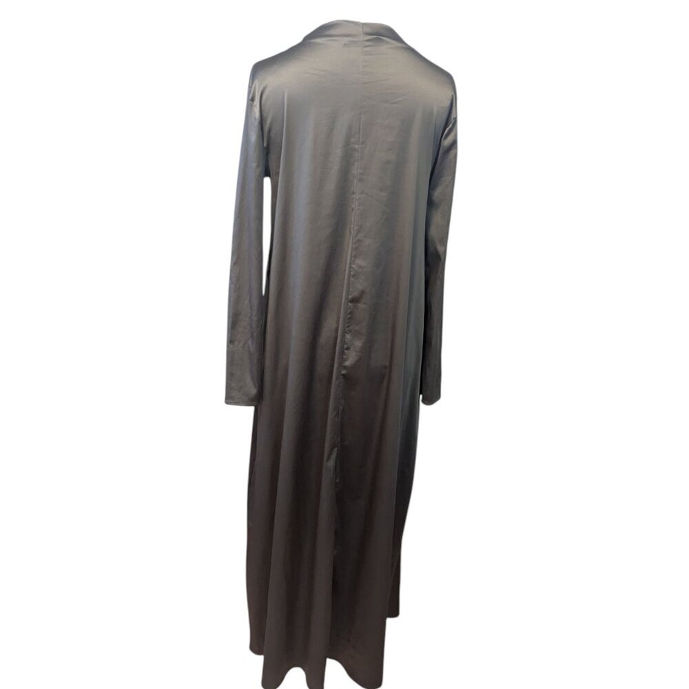 Zara Satin Dress Long Sleeve High Neck Modest Minimal A Line Stretch Maxi - Picture 8 of 8
